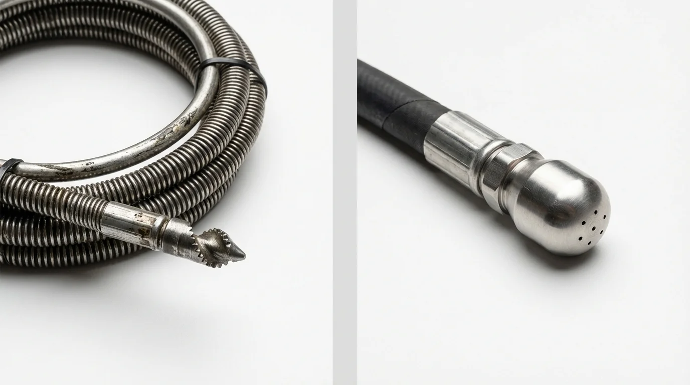 Drain snake cable and hydro jetting nozzle used for drain cleaning in Blue Ridge, VA