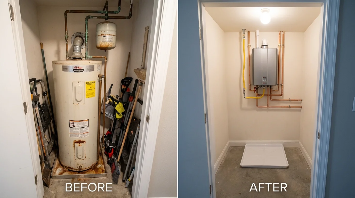 Tank water heater versus wall-mounted tankless unit comparison for Blue Ridge, VA homeowners