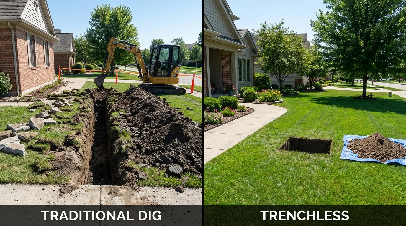 Trenchless sewer repair with minimal yard damage versus traditional excavation in Blue Ridge, VA